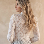 White Mandarin Collar Pearl Button Lace Crop Blouse