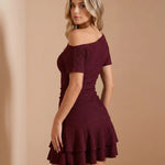 Black One Shoulder Ruched Tiered Ruffle Mini Dress