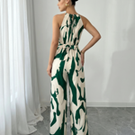 Halter Neck Abstract Print Wide Leg Jumpsuit