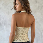 Yellow Lace Halter Neck Crop Top