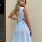 Blue White Stripe Cutout Sleeveless Skater Mini Dress