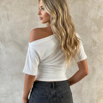 White Ruched Soft Jersey Slim Fit Cropped Top