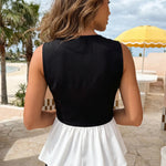 Black Sleeveless V-Neck Peplum Blouse