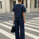 Dark Denim High Waisted Wide Leg Pants