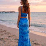 Blue Floral Print Cami Top And Maxi Skirt Two-Piece Set
