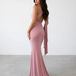 Pink One Shoulder Ruched Open Back Mermaid Maxi Dress