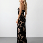 Black Floral Applique One Shoulder Mesh Mermaid Maxi Dress