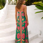 Green Tropical Floral Print Spaghetti Strap Maxi Dress