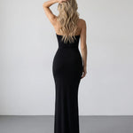 Black Strapless Ruched Draped Mermaid Maxi Dress
