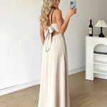 Cream Black Contrast Piping Spaghetti Strap Maxi Dress