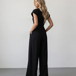 Black Fitted Waist Full Length Jumpsuit