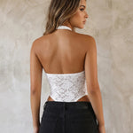 White Floral Lace Halter Neck Bodysuit