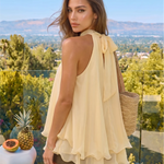 Yellow Double Layer High Neck Halter Sleeveless Blouse Top