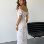 White Floral Print Off Shoulder Midi Dress