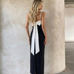 Black White Two-Tone Strapless Slim Fit Midi Dress