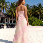 Pink Tropical Lemon Print Loose Fit Maxi Dress