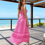 Pink Ethnic Geometric Print Spaghetti Strap Maxi Dress