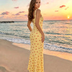 Yellow Floral Print Sleeveless Maxi Dress