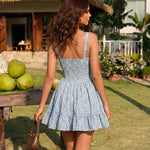 Light Blue Ditsy Floral Corset Mini Dress