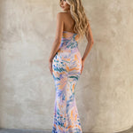 Multicolor Abstract Print Strapless Mermaid Maxi Dress