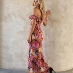 Floral Print Off Shoulder Ruffle Mermaid Maxi Dress