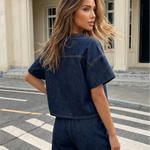 Dark Denim Tie Front Short Sleeve Top