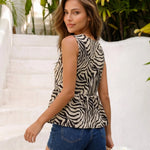 Zebra Print Sleeveless Peplum Top
