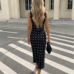 White Polka Dot Lace Trim Midi Dress