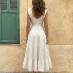 White Ruffle Cap Sleeve V-Neck Tiered Midi Dress