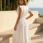 White Eyelet Embroidery Ruffle Sleeve Midi Dress