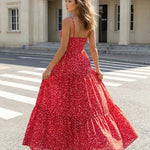 Red Floral Print Spaghetti Strap Maxi Dress