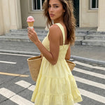 Yellow Square Neck Tiered Mini Dress