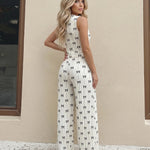 White Sleeveless Vest and Wide Leg Pants Two-Piece Set