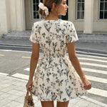 White Smocked Waist Floral Print A-Line Mini Dress