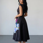 Black Floral Print Cap Sleeve Midi Dress