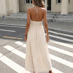 Beige Tassel Decor Cotton Blend Slim Fit Midi Dress