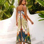 Tropical Print Spaghetti Strap Midi Dress