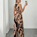 Halter Neck Abstract Print Wide Leg Jumpsuit