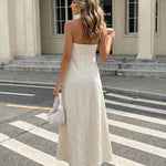 Beige Minimalist Breathable Linen Blend Loose Fit Maxi Dress