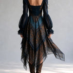 Navy Bohemian Paisley Print Handkerchief Hem Dress