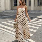 Beige Polka Dot Spaghetti Strap Maxi Dress
