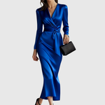 ELENE | SOLID COLOR SATIN LONG SLEEVE DRESS