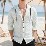Men's Lightweight Striped Long Sleeve Hooded Shirt | Effortless Vintage Beach Style
