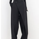 Asymmetrical Layer Button Baggy Wide Leg Pants
