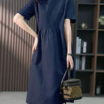 Zeagoo Women's Crew Neck Cotton Linen Plain Dress Casual Loose Short Sleeve Sundress with Pockets