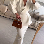 Fashion Solid Color V-Neck Top & Skirt Two-Piece Set