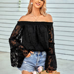 Zeagoo Off The Shoulder Tops Floral Print Casual Loose Chiffon Bell Sleeve Blouse Shirts