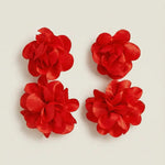 Red Double Rose Statement Drop Earrings