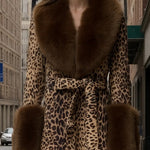 Leopard print patchwork plush coat