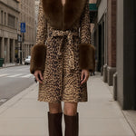 Leopard print patchwork plush coat
